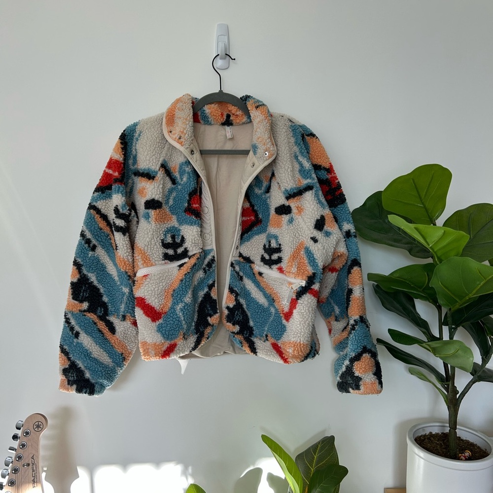 Free People Colorful Patterned Fleece “Hit the Slopes” Jacket